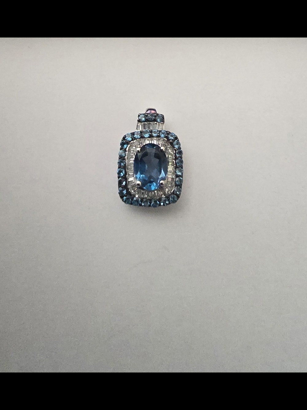 Blue Crystal Halo Pendant Necklace Charm